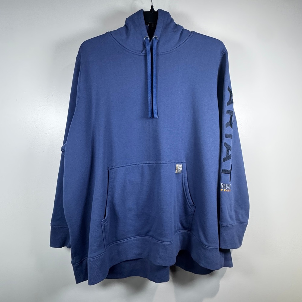 Ariat Rebar 3X Blue Graphic Sleeve Pullover Hoodie Water Repellent Sweatshirt